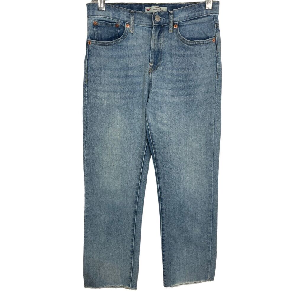 Levis Jeans Girls 12R Light Wash High Rise Ankle Straight Stretch Raw Hem